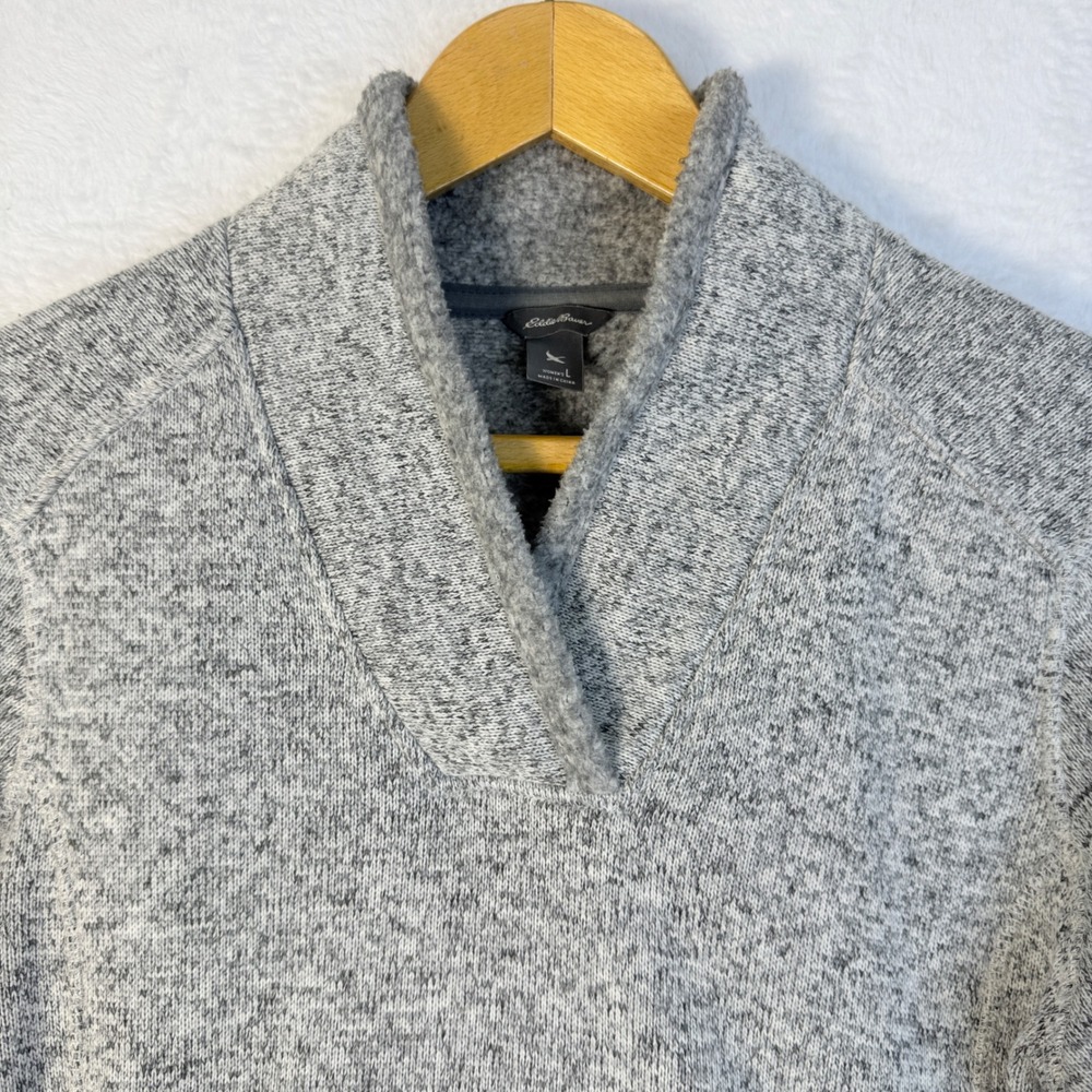 Eddie Bauer‎ Women's V Neck Gray Speckled Fleece Pullover Sweatshirt Size L - Picture 3 of 12
